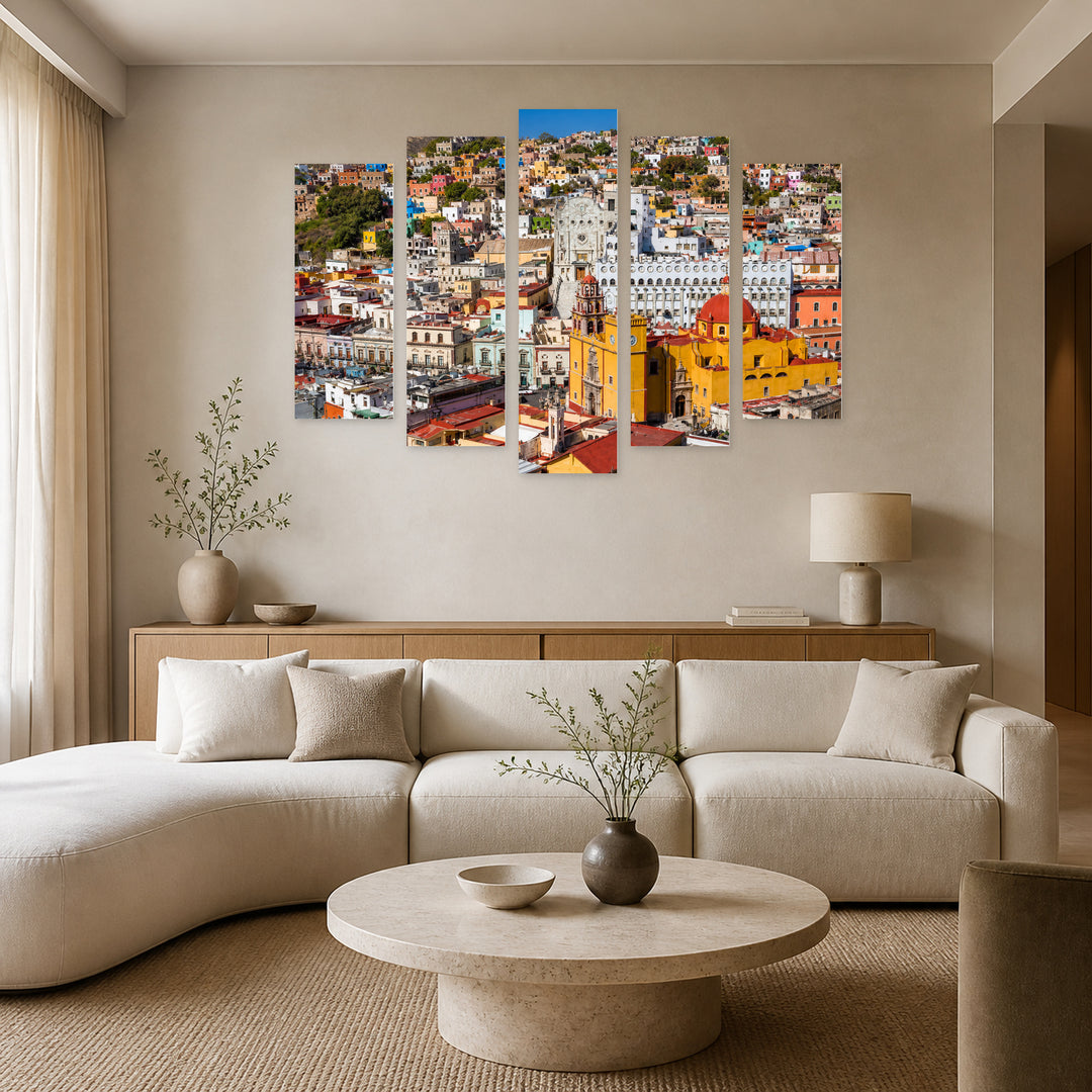 Downtown Guanajuato in Vivid Color — five-panel wall art in frontal interior | 5wallart 55793 M3