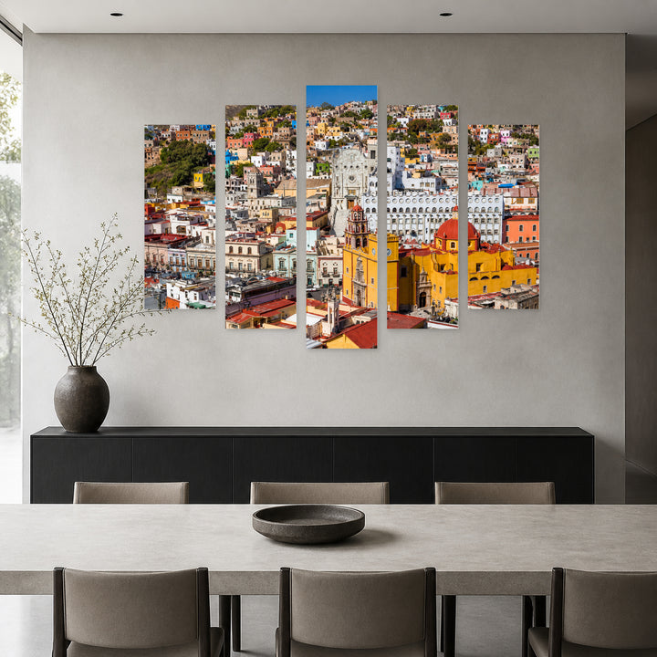 Downtown Guanajuato in Vivid Color — five-panel wall art in alternate frontal interior | 5wallart 55793 M4