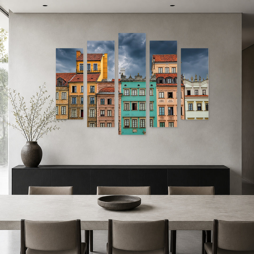 Old Town of Warsaw with Dramatic Contrast — five-panel wall art in frontal interior | 5wallart 55794 M3
