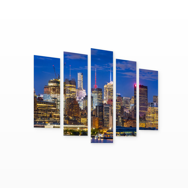 Lights of New York at Night — five-panel wall art on white background in perspective | 5wallart 55795 M1