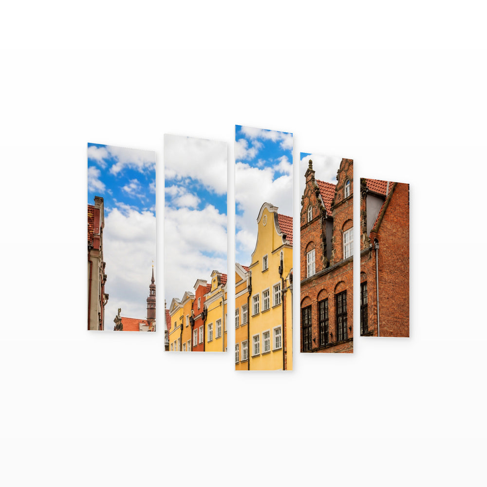 Facades of Old Buildings with Geometric Rhythm — five-panel wall art on white background in perspective | 5wallart 55805 M1