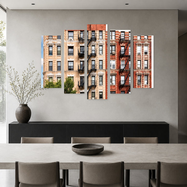 Residential Building in New York with Geometric Rhythm — five-panel wall art in alternate frontal interior | 5wallart 55807 M4