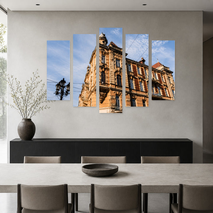 Neoclassical Building in Ukraine in Serene Light — five-panel wall art in frontal interior | 5wallart 55810 M3