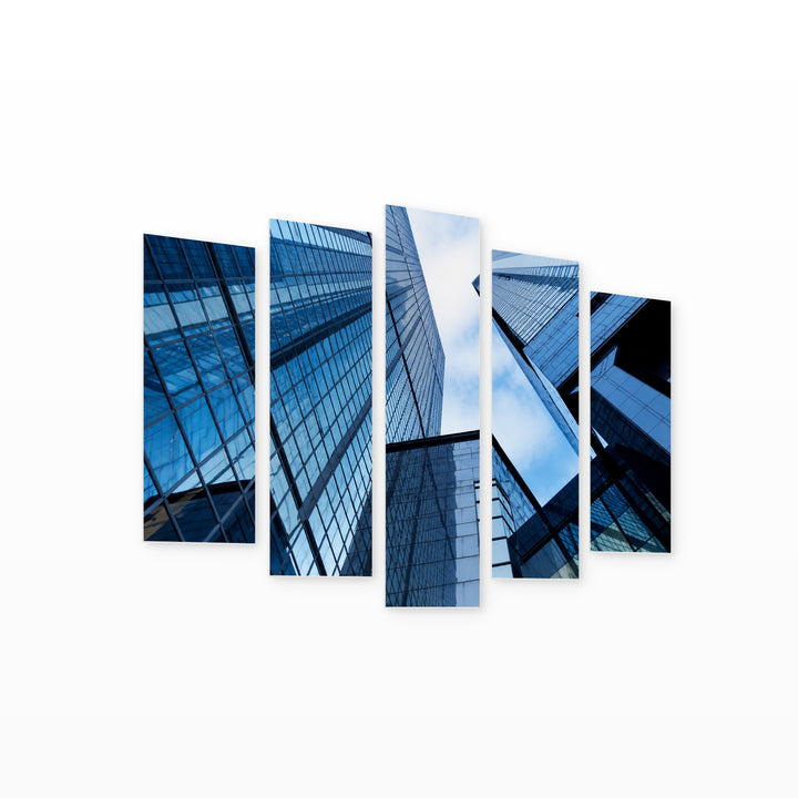 Office Buildings with Geometric Rhythm — five-panel wall art on white background in perspective | 5wallart 55817 M1