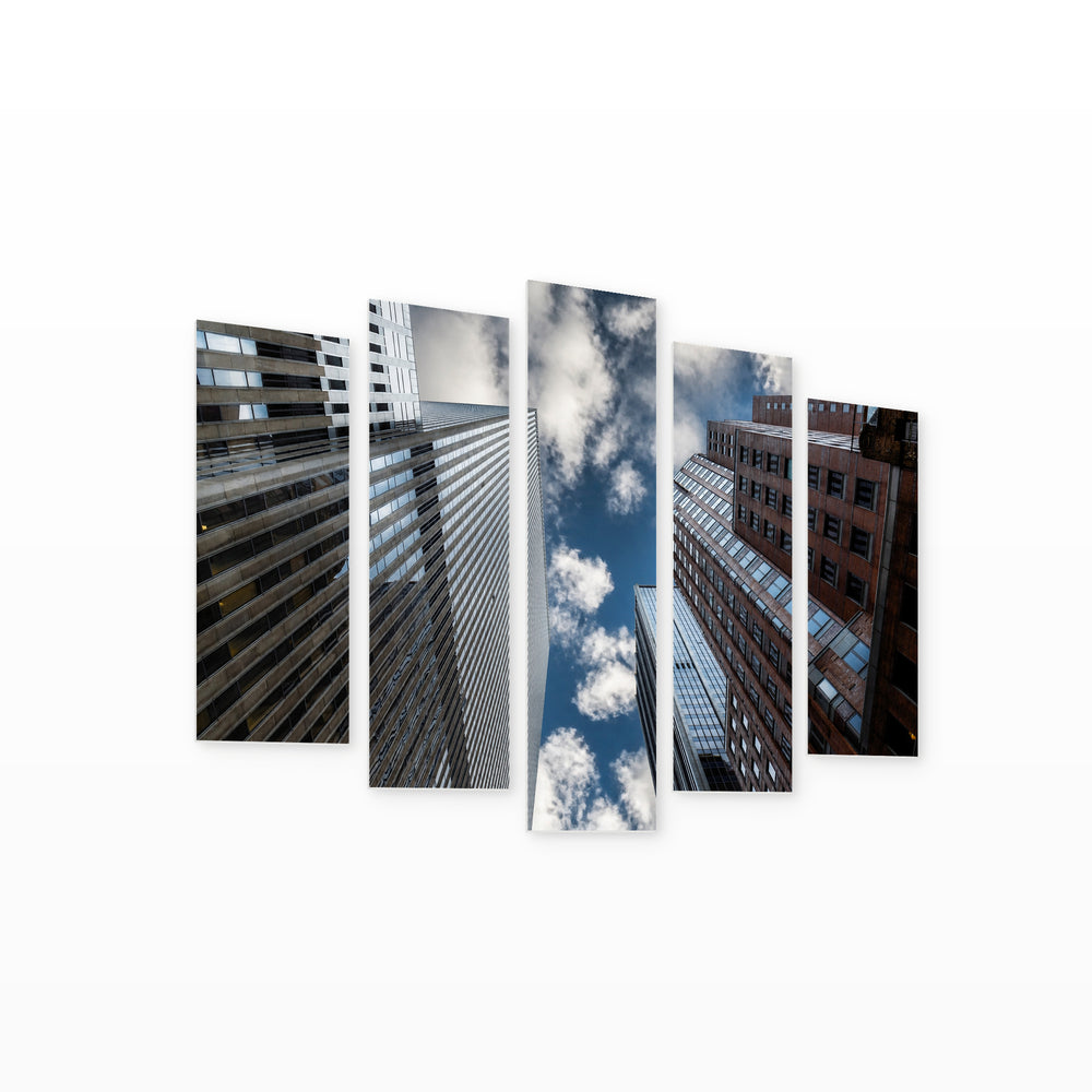 Skyscrapers and Sky with Dramatic Contrast — five-panel wall art on white background in perspective | 5wallart 55819 M1