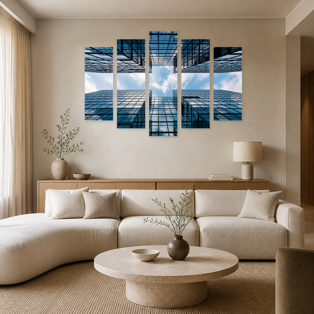 Glass Commercial Buildings in Hong Kong Urban Panorama — five-panel wall art in alternate frontal interior | 5wallart 55820 M4