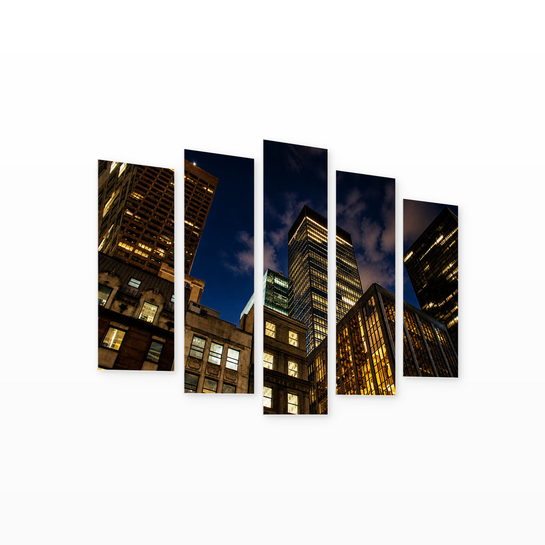 Manhattan, New York at Night — five-panel wall art on white background in perspective | 5wallart 55826 M1