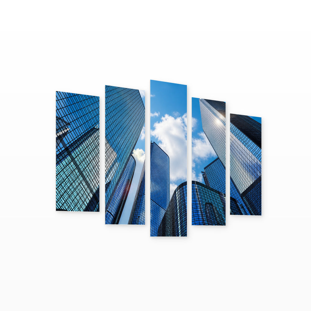 Modern Business Buildings with Geometric Rhythm — five-panel wall art on white background in perspective | 5wallart 55830 M1
