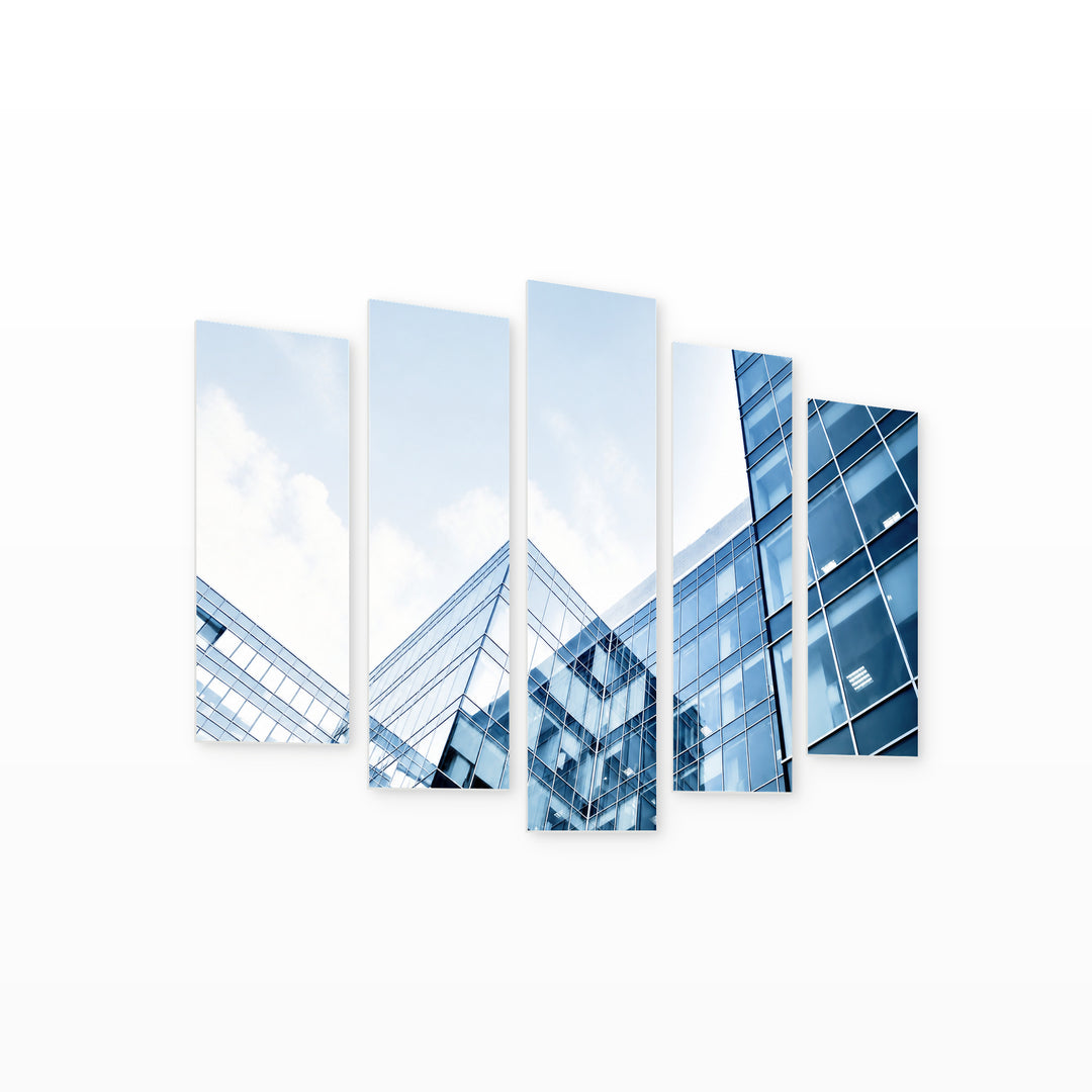 Modern Business Center with Geometric Rhythm — five-panel wall art on white background in perspective | 5wallart 55831 M1