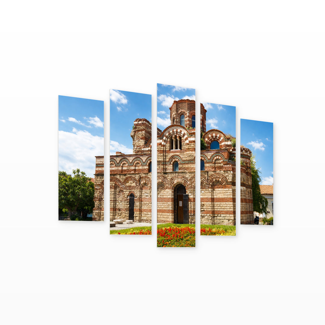 Nessebar Church in Serene Light — five-panel wall art on white background in perspective | 5wallart 55834 M1