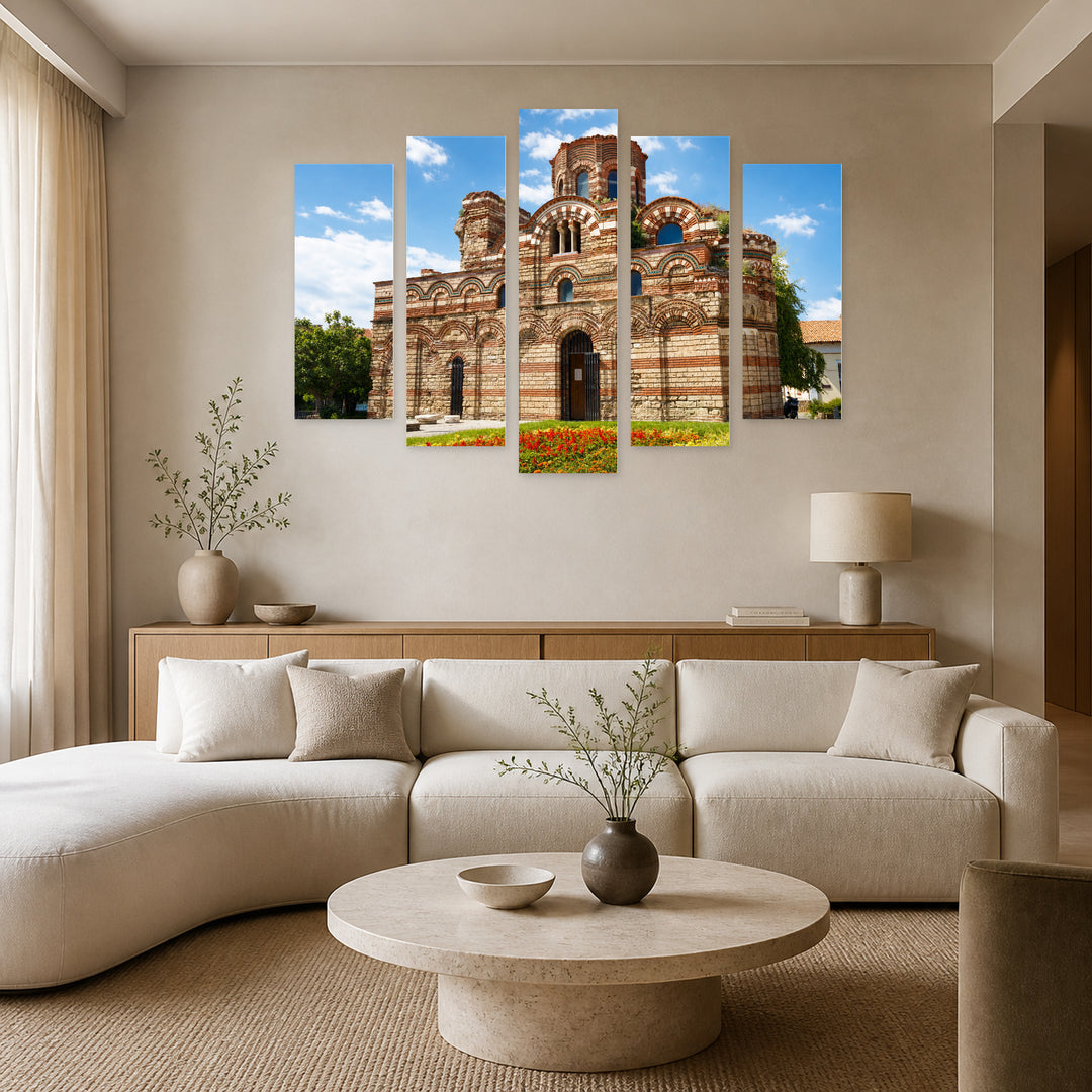 Nessebar Church in Serene Light — five-panel wall art in alternate frontal interior | 5wallart 55834 M4