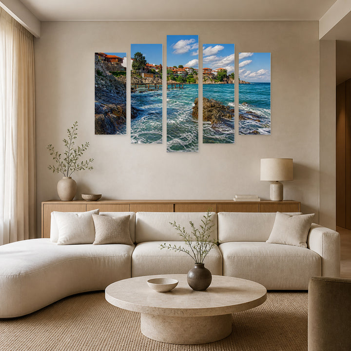 Somewhere on the Black Sea in Serene Light — five-panel wall art in frontal interior | 5wallart 55839 M3