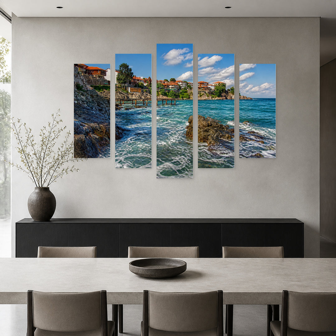Somewhere on the Black Sea in Serene Light — five-panel wall art in alternate frontal interior | 5wallart 55839 M4