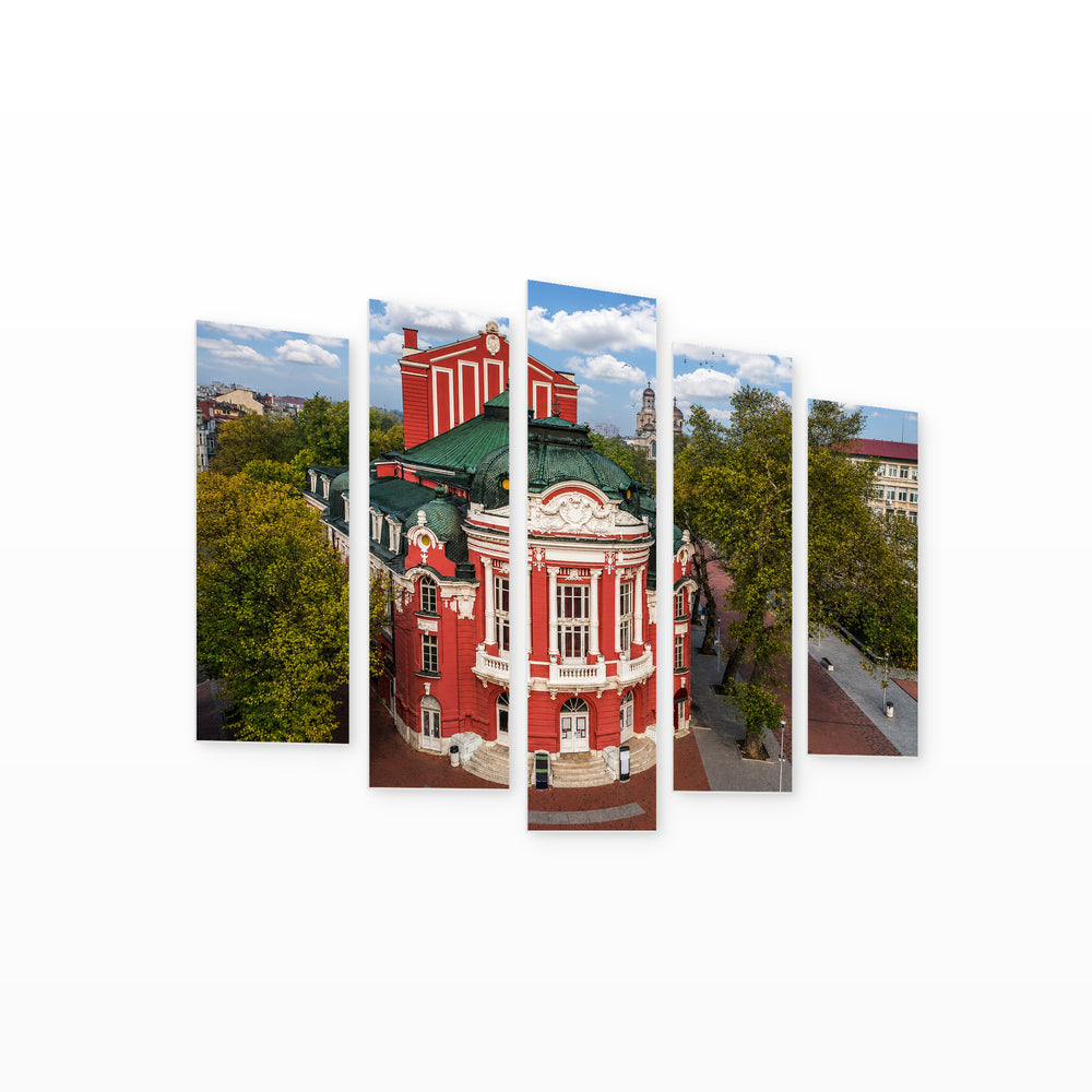 View of the Theater in Varna — five-panel wall art on white background in perspective | 5wallart 55840 M1