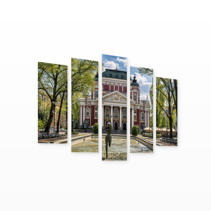 Ivan Vazov National Theater, Sofia Urban Panorama — five-panel wall art on white background in perspective | 5wallart 55843 M1