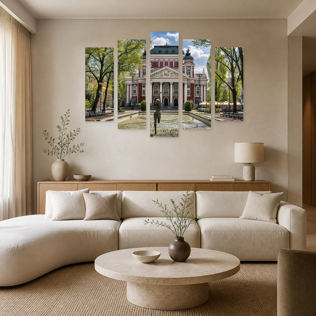 Ivan Vazov National Theater, Sofia Urban Panorama — five-panel wall art in frontal interior | 5wallart 55843 M3