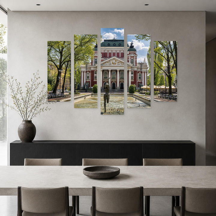 Ivan Vazov National Theater, Sofia Urban Panorama — five-panel wall art in alternate frontal interior | 5wallart 55843 M4