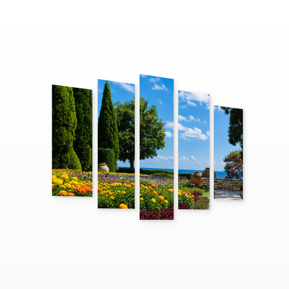 Botanical Garden in Balchik in Vivid Color — five-panel wall art on white background in perspective | 5wallart 55845 M1