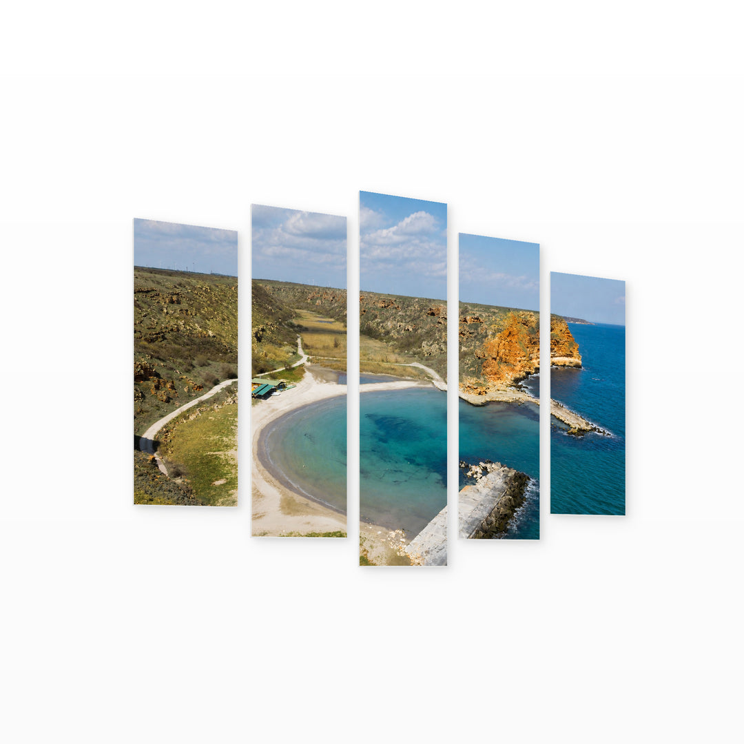 Bolata Bay in Serene Light — five-panel wall art on white background in perspective | 5wallart 55846 M1