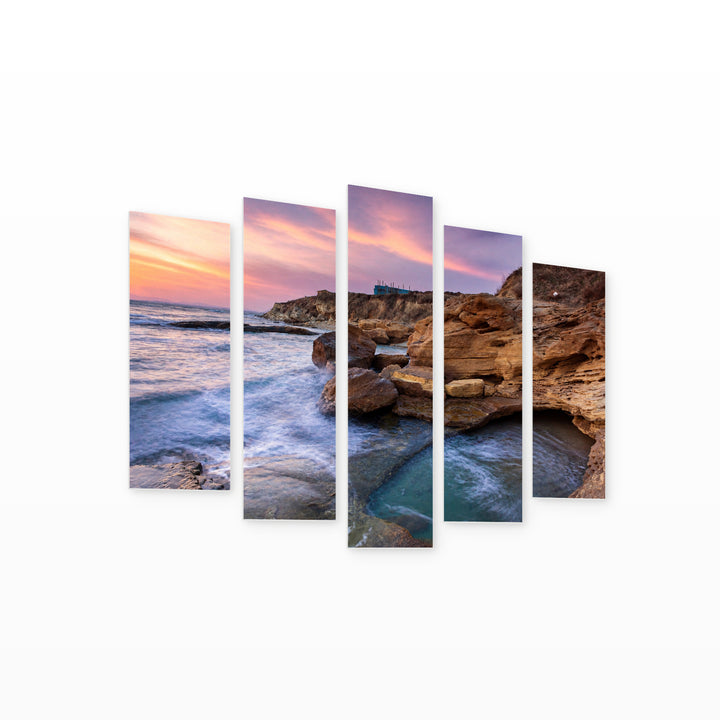 Rocky Beach on the Black Sea Coastal Panorama — five-panel wall art on white background in perspective | 5wallart 55850 M1