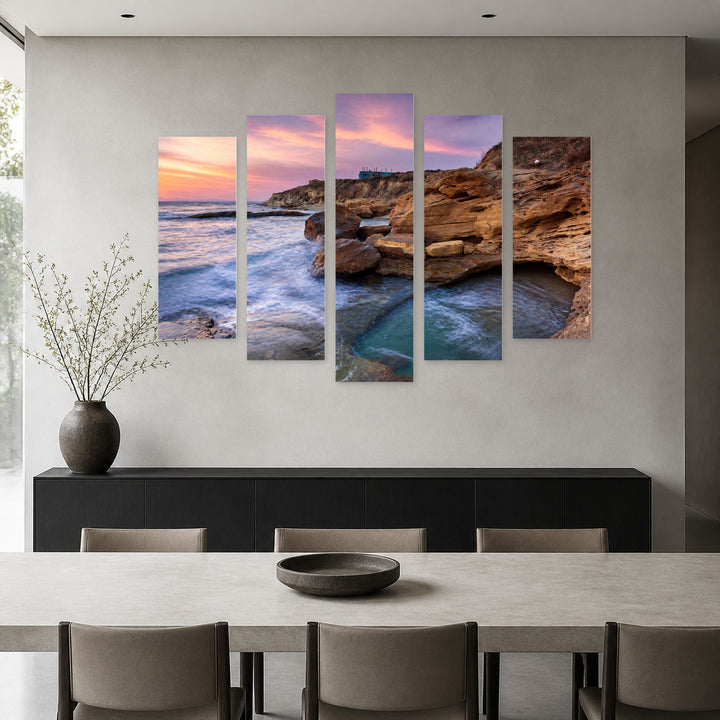 Rocky Beach on the Black Sea Coastal Panorama — five-panel wall art in frontal interior | 5wallart 55850 M3