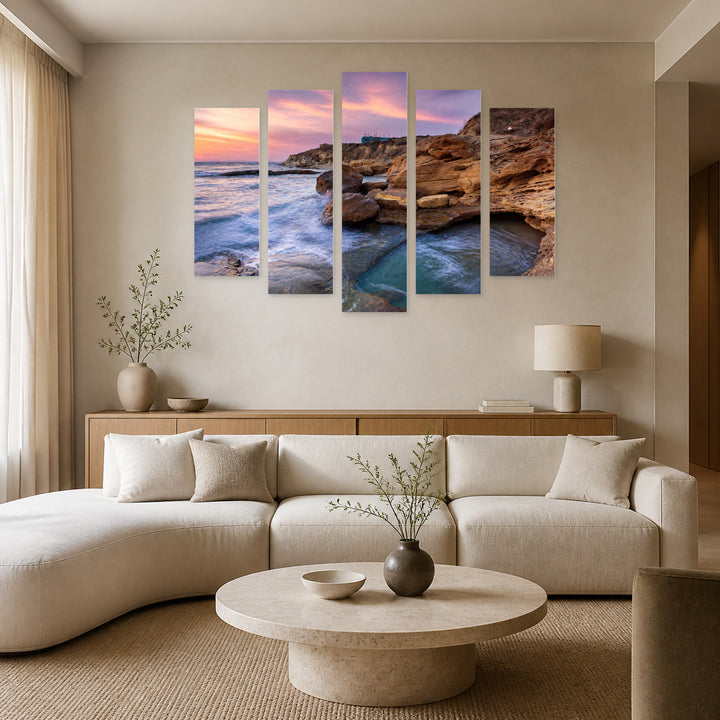 Rocky Beach on the Black Sea Coastal Panorama — five-panel wall art in alternate frontal interior | 5wallart 55850 M4