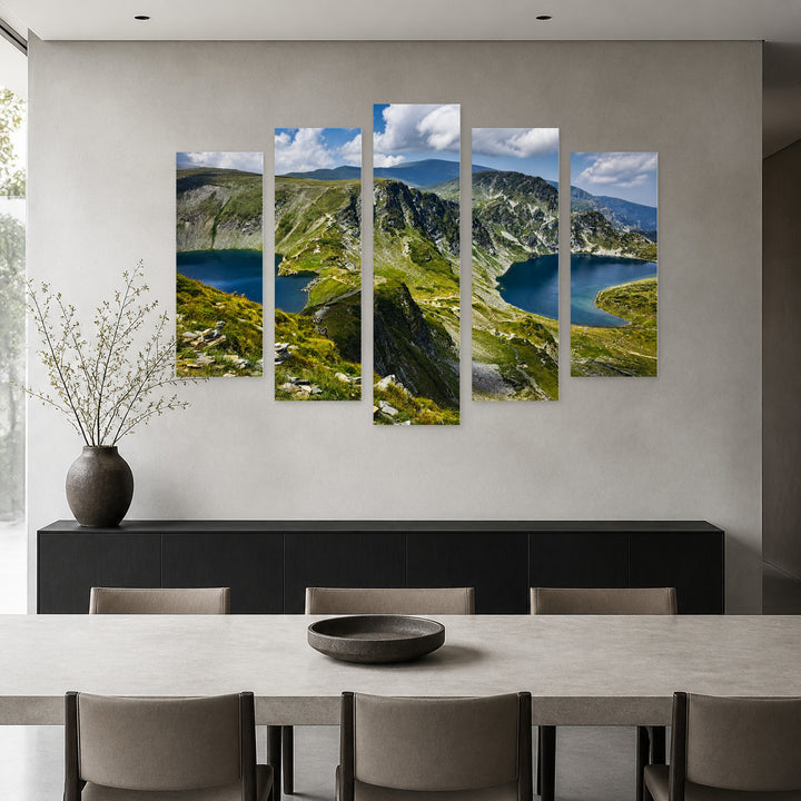 Seven Rila Lakes with Geometric Rhythm — five-panel wall art in alternate frontal interior | 5wallart 55851 M4