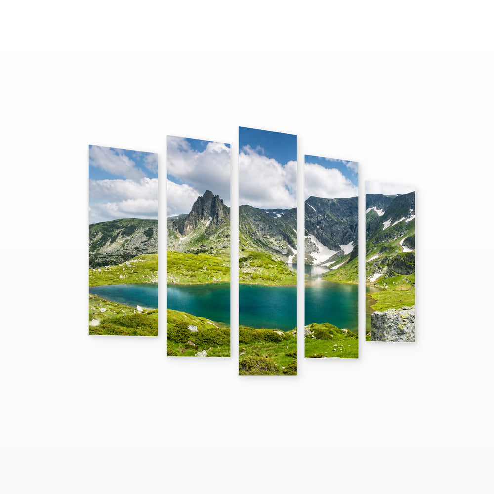 Rila Lakes in Serene Light — five-panel wall art on white background in perspective | 5wallart 55852 M1