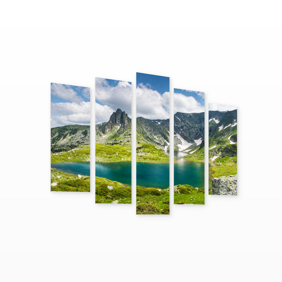 Rila Lakes in Serene Light — five-panel wall art on white background in perspective | 5wallart 55852 M1