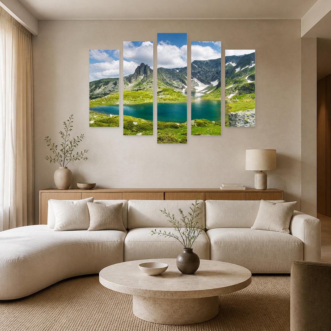 Rila Lakes in Serene Light — five-panel wall art in alternate frontal interior | 5wallart 55852 M4