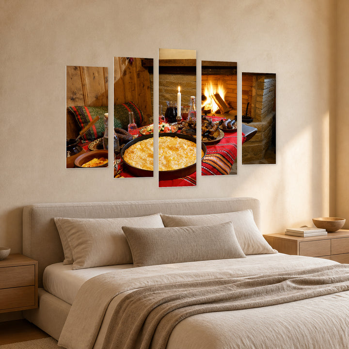 Traditional Bulgarian Food Still Life — five-panel wall art in perspective interior | 5wallart 55853 M2