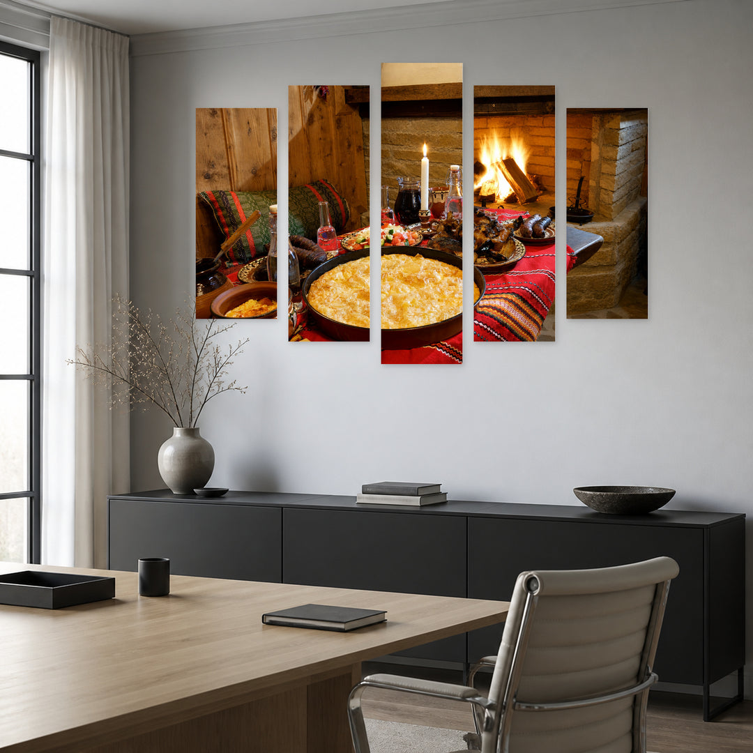Traditional Bulgarian Food Still Life — five-panel wall art in alternate frontal interior | 5wallart 55853 M4