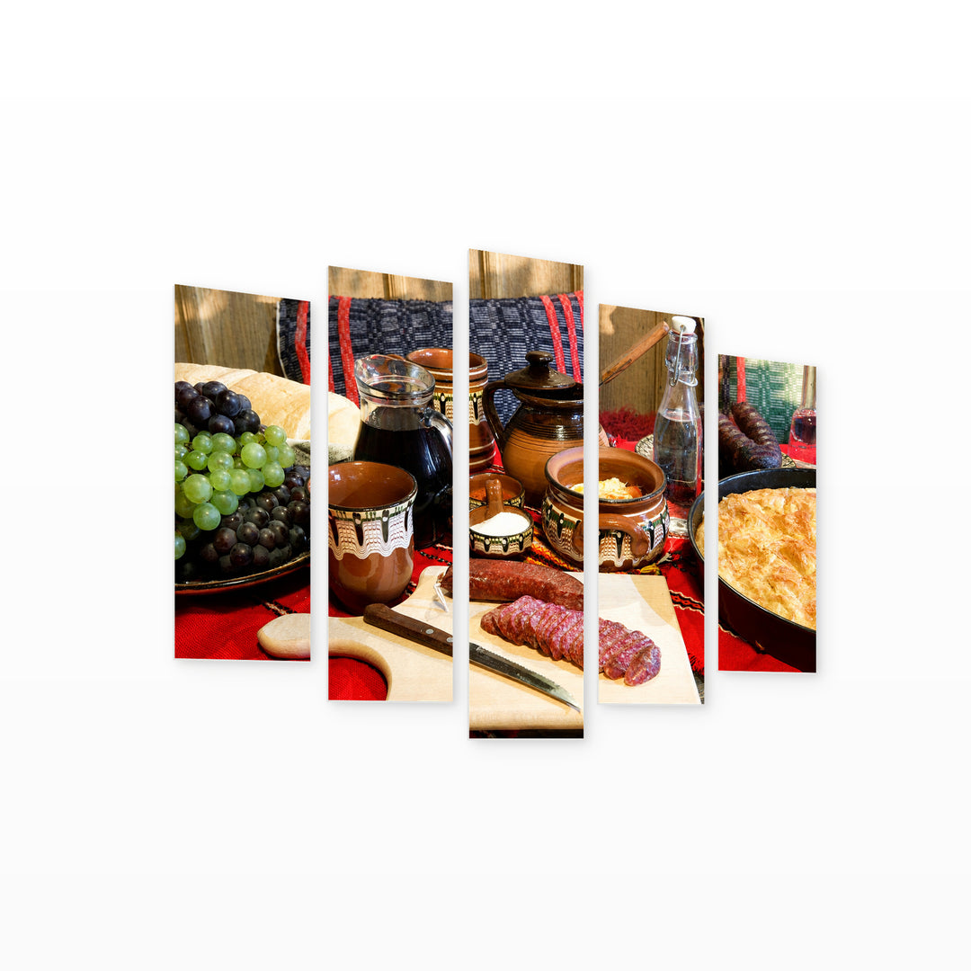 Traditional Bulgarian Table in Vivid Color — five-panel wall art on white background in perspective | 5wallart 55854 M1
