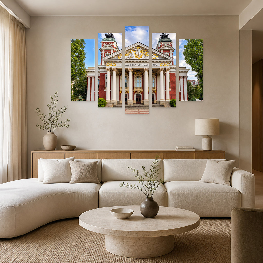 National Theatre Urban Panorama — five-panel wall art in alternate frontal interior | 5wallart 55856 M4