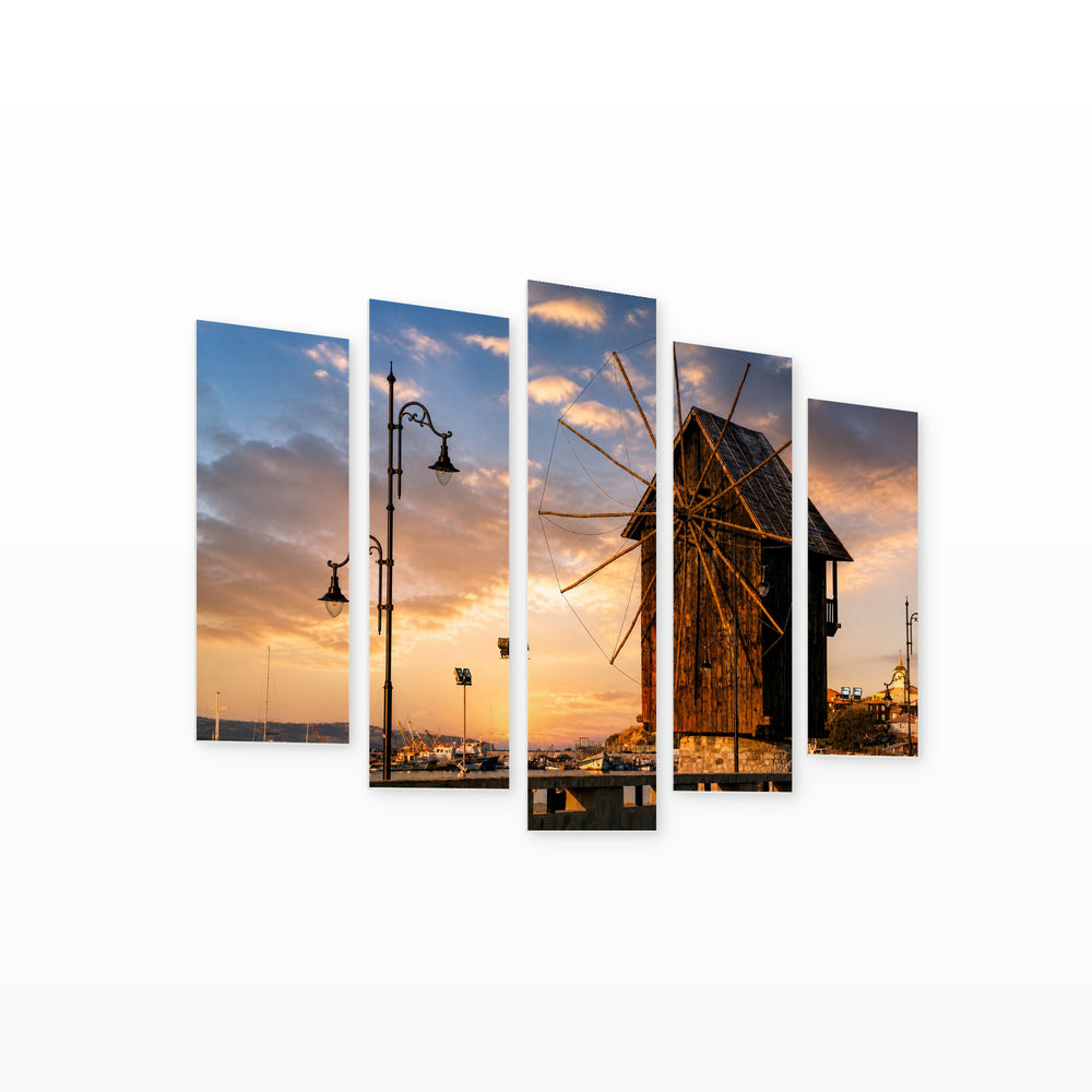 Sunset in Nessebar in Serene Light — five-panel wall art on white background in perspective | 5wallart 55857 M1