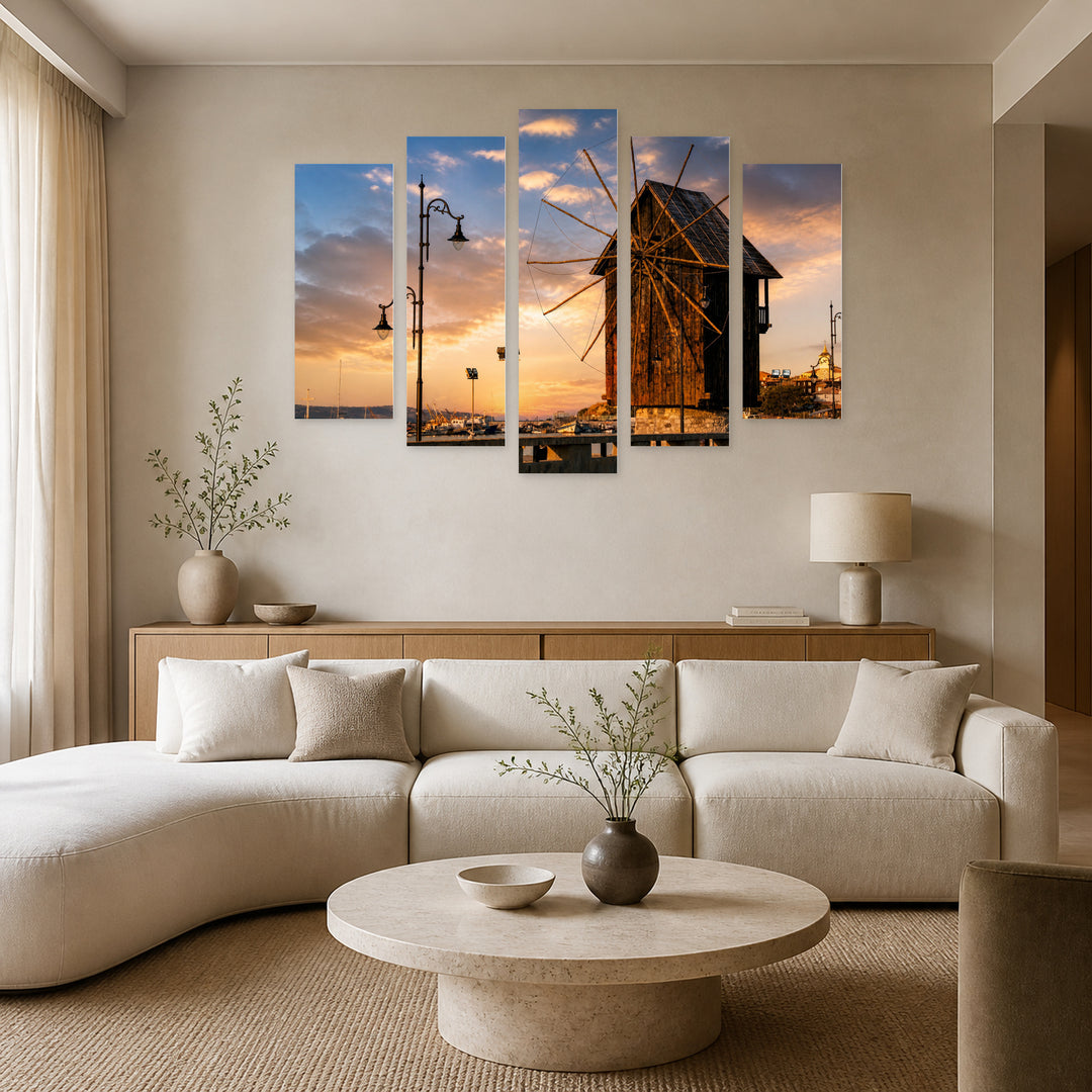 Sunset in Nessebar in Serene Light — five-panel wall art in frontal interior | 5wallart 55857 M3