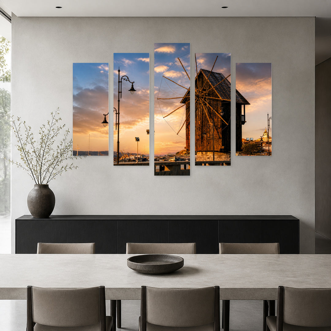 Sunset in Nessebar in Serene Light — five-panel wall art in alternate frontal interior | 5wallart 55857 M4