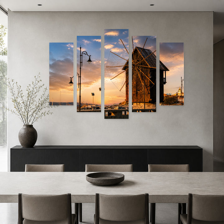 Sunset in Nessebar in Serene Light — five-panel wall art in alternate frontal interior | 5wallart 55857 M4