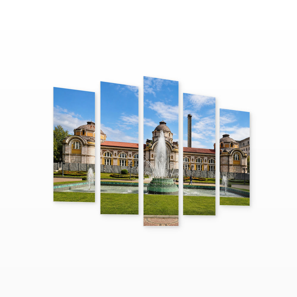 Sofia, Bulgaria with Geometric Rhythm — five-panel wall art on white background in perspective | 5wallart 55858 M1
