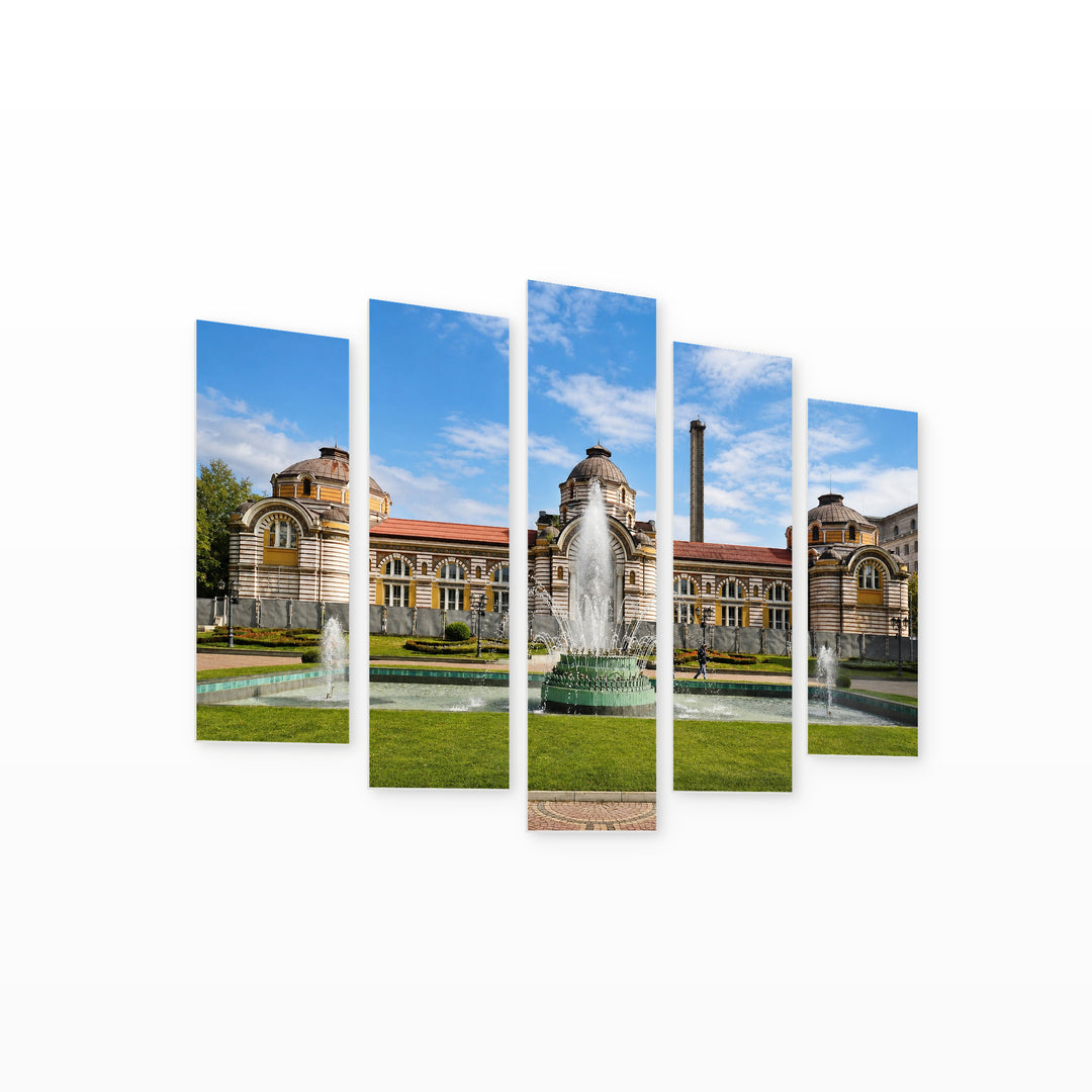Sofia, Bulgaria with Geometric Rhythm — five-panel wall art on white background in perspective | 5wallart 55858 M1