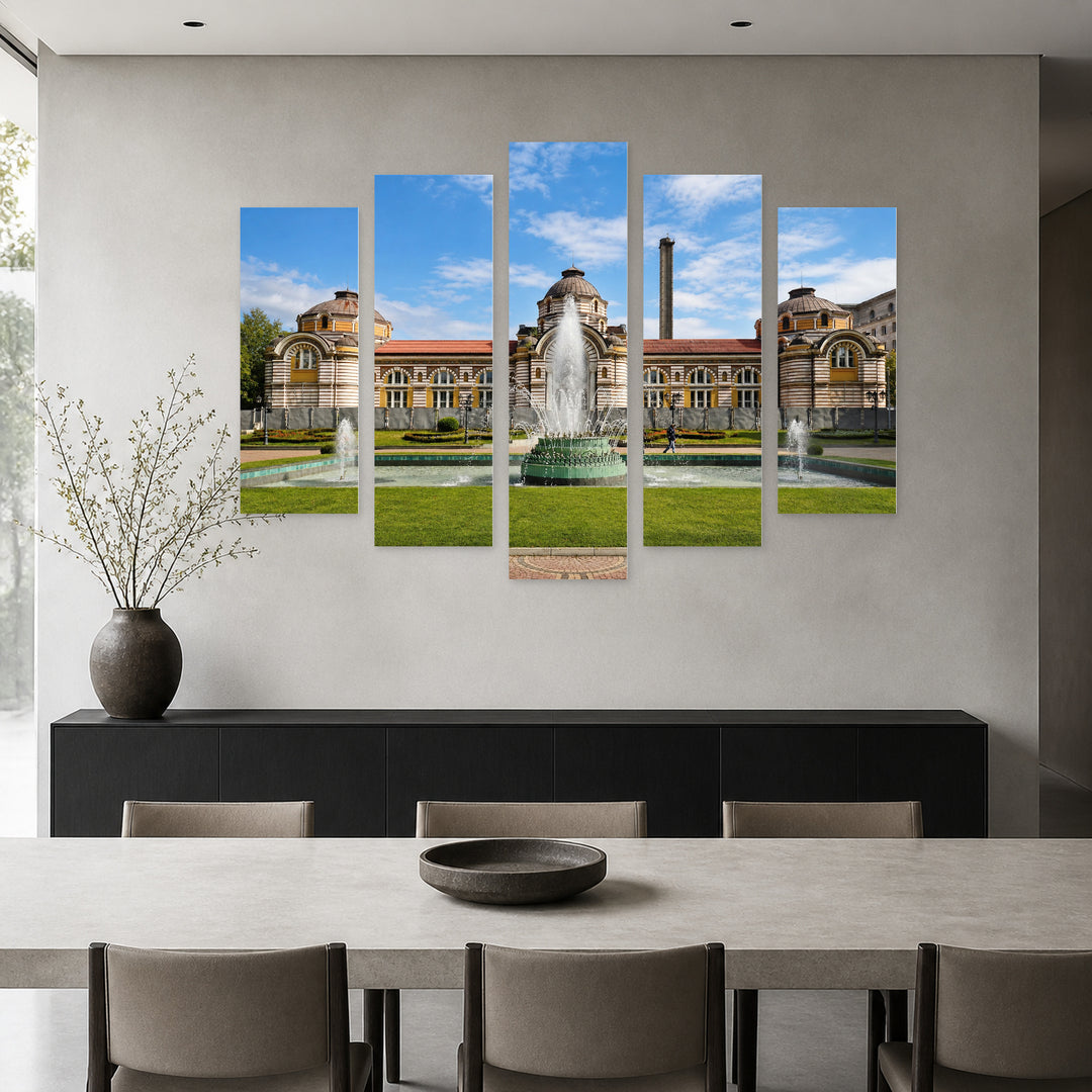 Sofia, Bulgaria with Geometric Rhythm — five-panel wall art in frontal interior | 5wallart 55858 M3