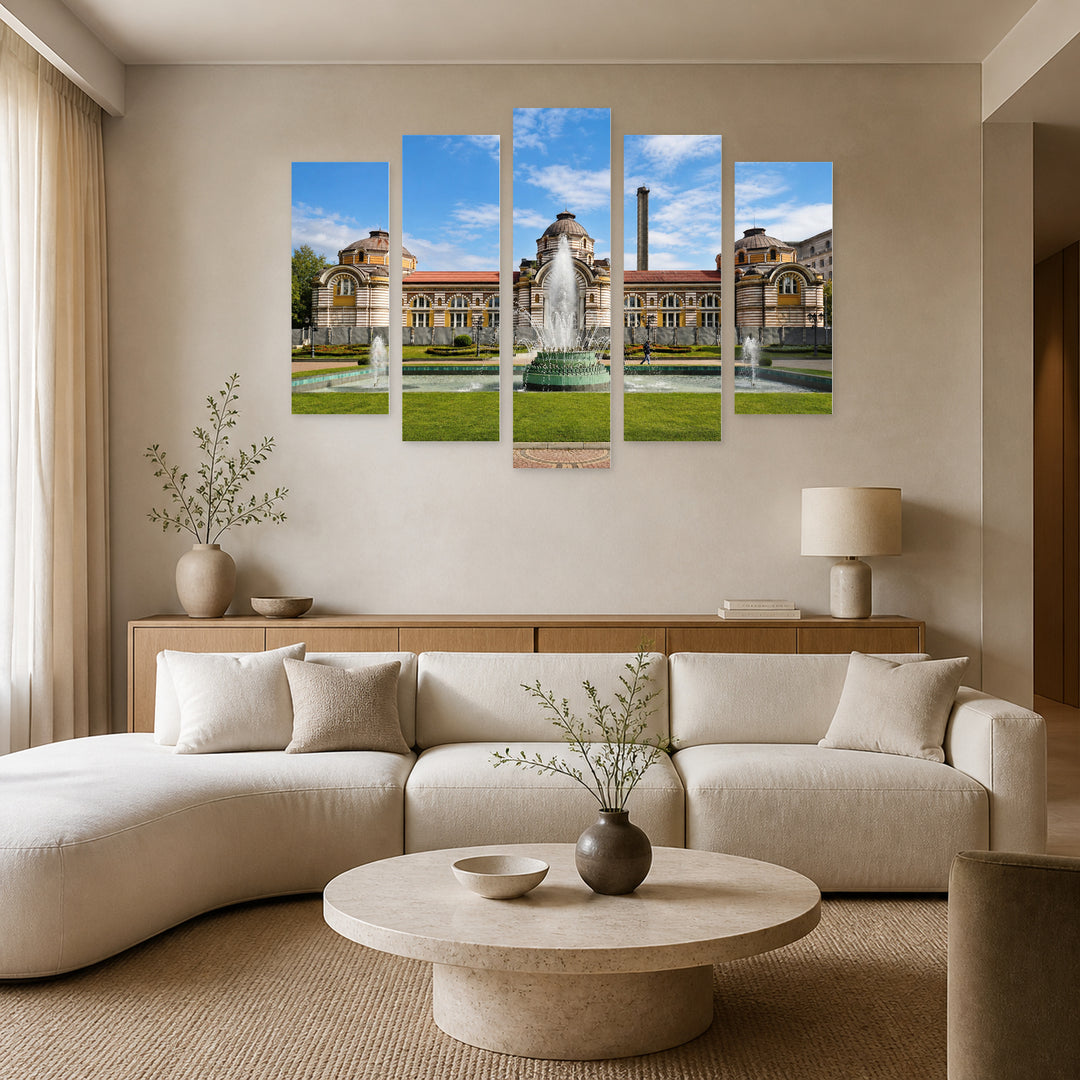 Sofia, Bulgaria with Geometric Rhythm — five-panel wall art in alternate frontal interior | 5wallart 55858 M4