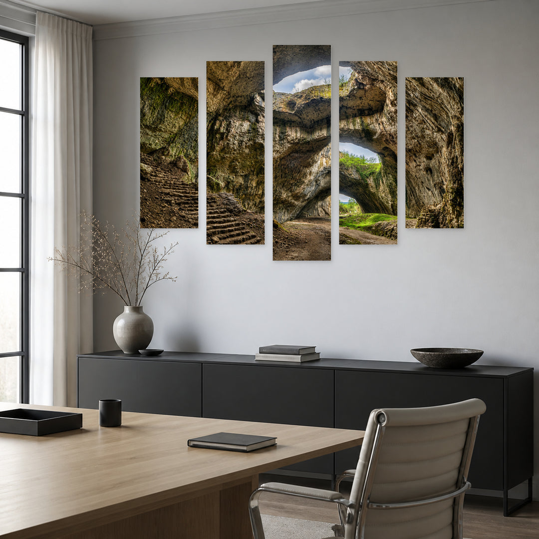 Devetashka Cave in Serene Light — five-panel wall art in alternate frontal interior | 5wallart 55859 M4