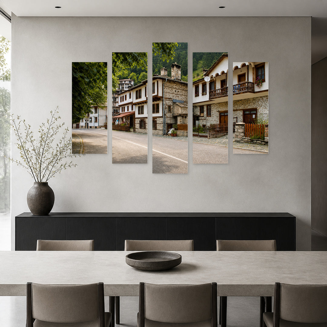 Village of Shiroka Laka in Serene Light — five-panel wall art in frontal interior | 5wallart 55860 M3