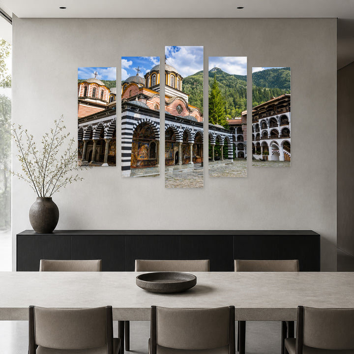 Rila Monastery in Serene Light — five-panel wall art in alternate frontal interior | 5wallart 55861 M4