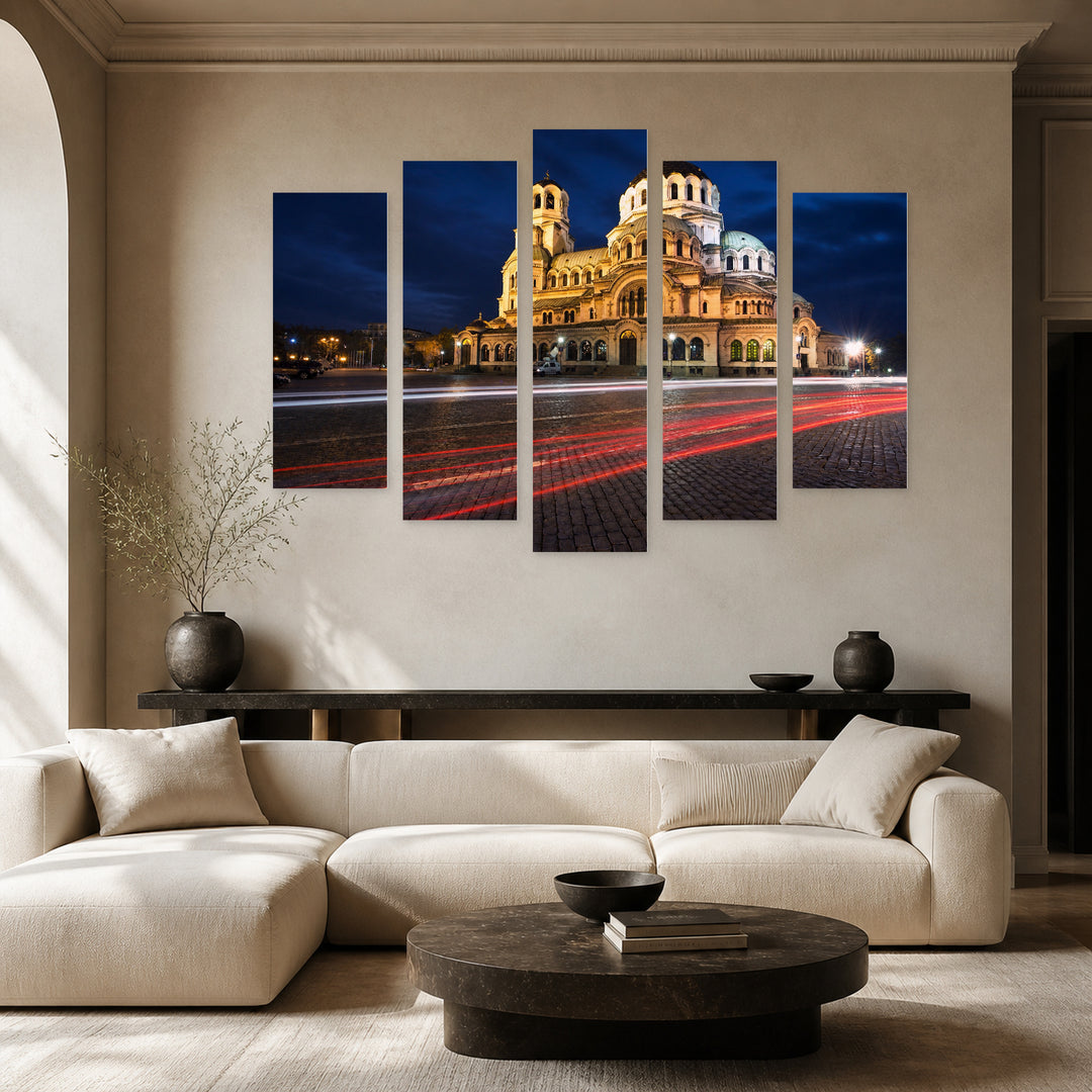 Cathedral "alexander Nevsky" in Blue and Gold — five-panel wall art in alternate frontal interior | 5wallart 55862 M4