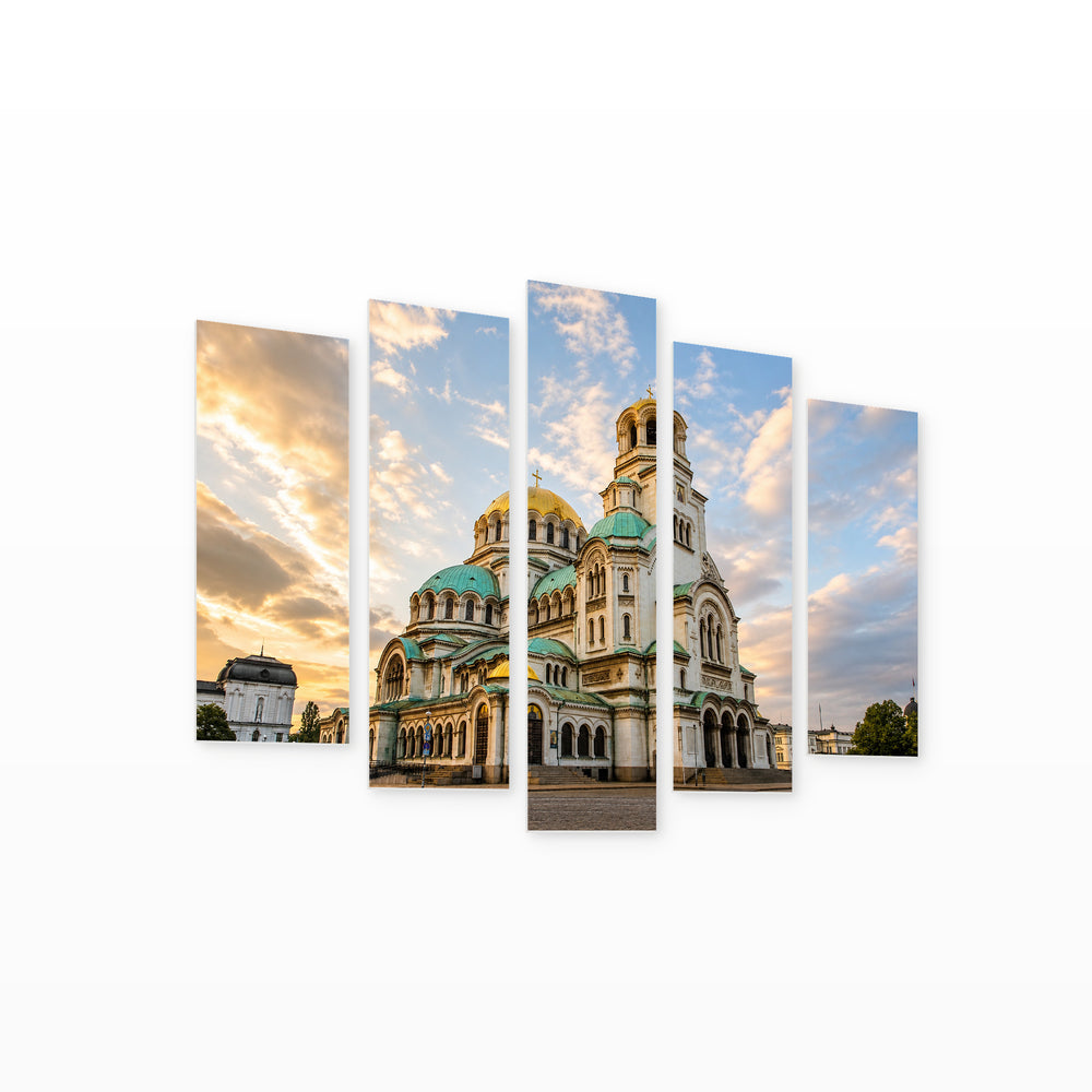 Cathedral "st. Alexander Nevsky" in Serene Light — five-panel wall art on white background in perspective | 5wallart 55865 M1
