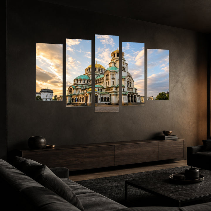 Cathedral "st. Alexander Nevsky" in Serene Light — five-panel wall art in perspective interior | 5wallart 55865 M2