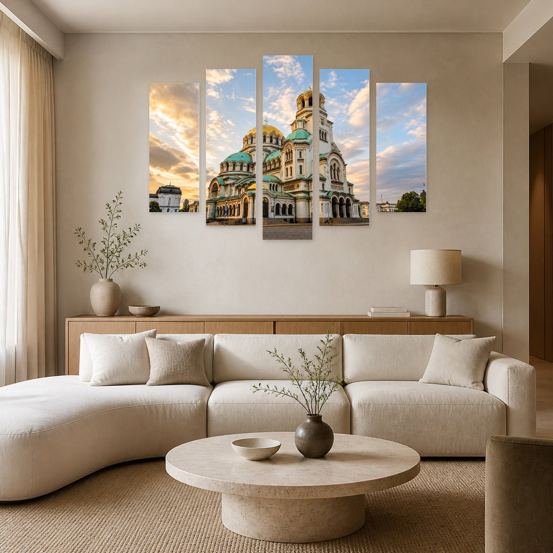 Cathedral "st. Alexander Nevsky" in Serene Light — five-panel wall art in frontal interior | 5wallart 55865 M3