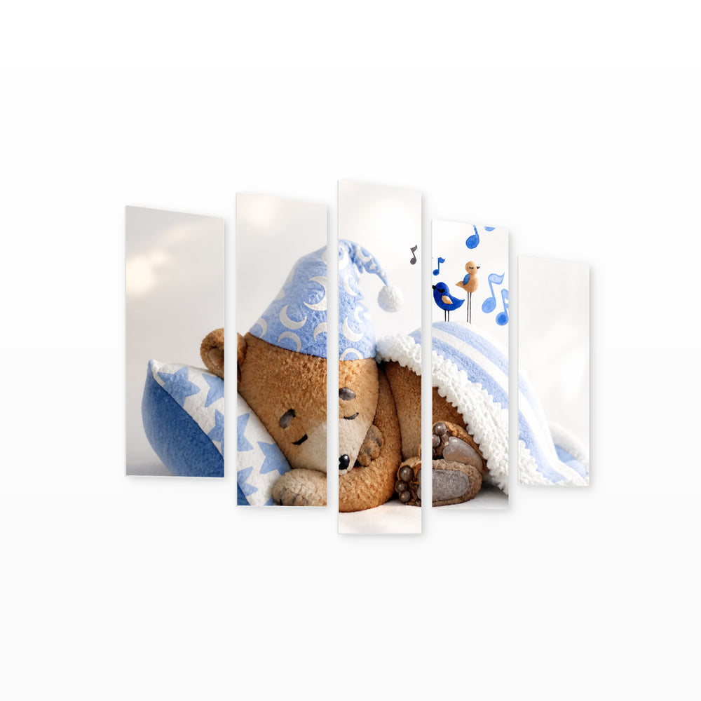 Sleeping Bear in Serene Light — five-panel wall art on white background in perspective | 5wallart 55867 M1
